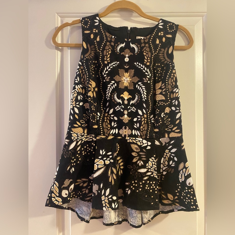 Eva Mendes for New York & Company Elegant Black and Gold Peplum Top